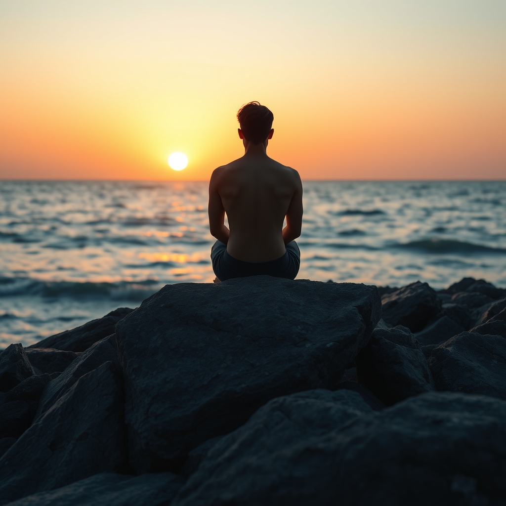 person sitting alone on rocks