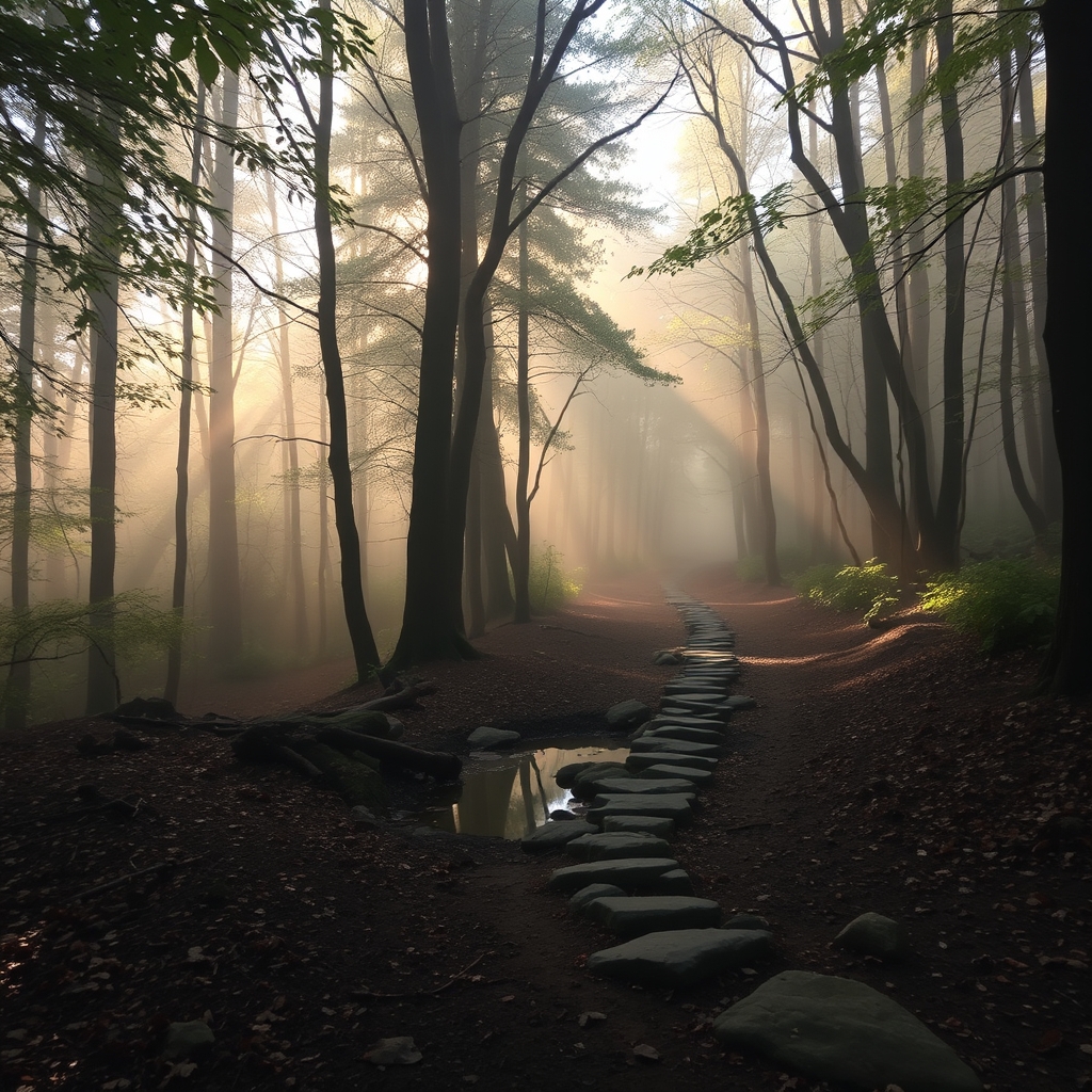 misty forest path