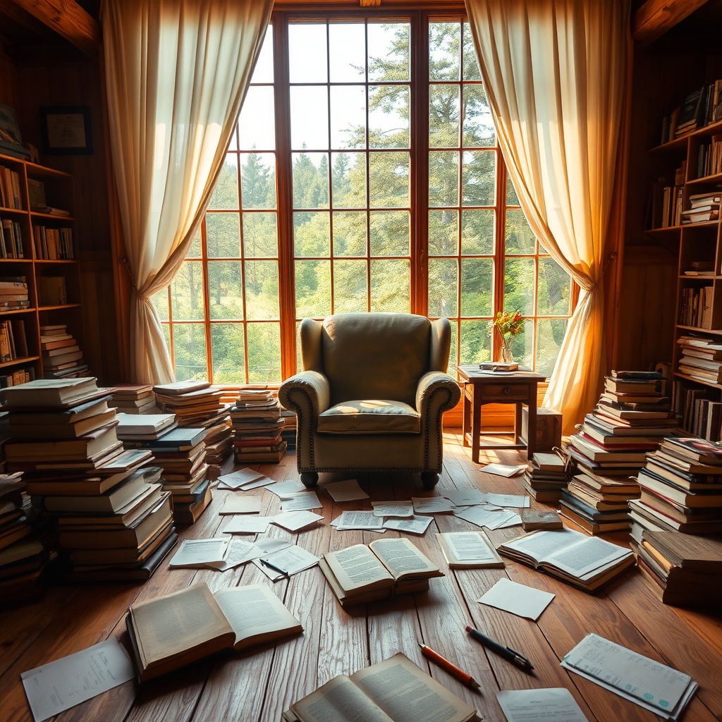 personless room with chair and books