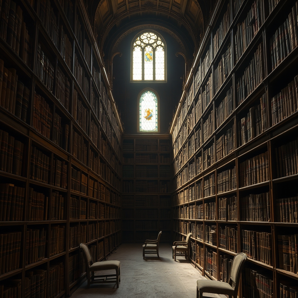 old books in abandoned room