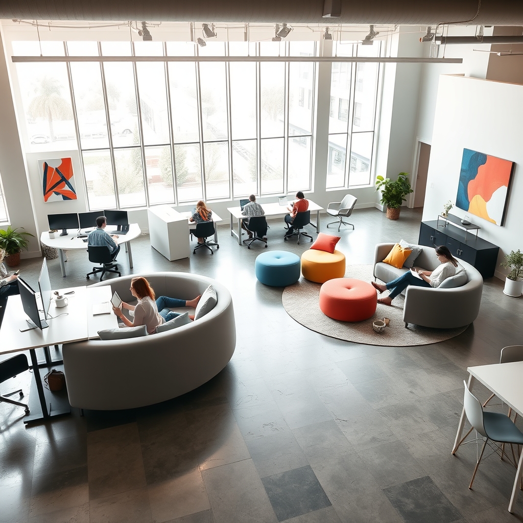 Office space with desks and plants