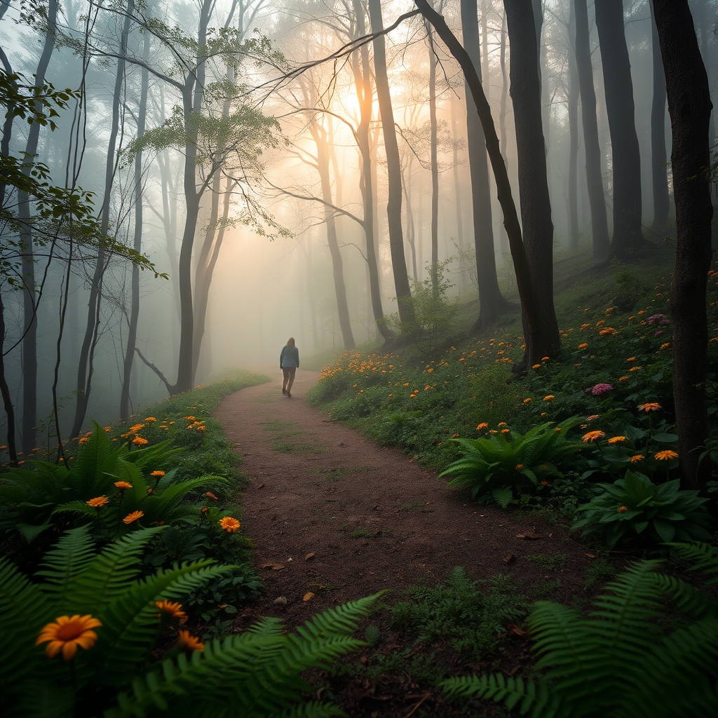 person walking in forest