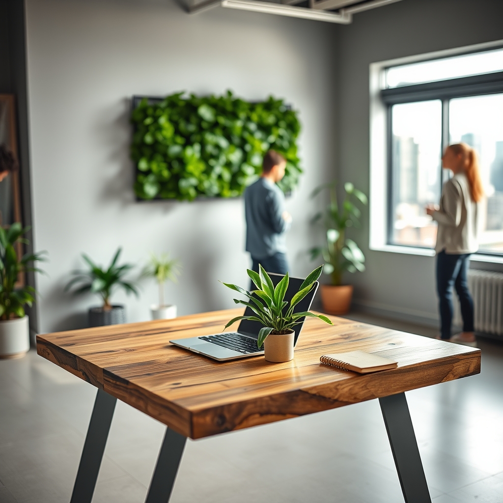 Office desk with plants