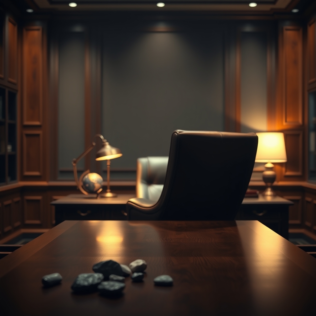 Desk with lamp and globe