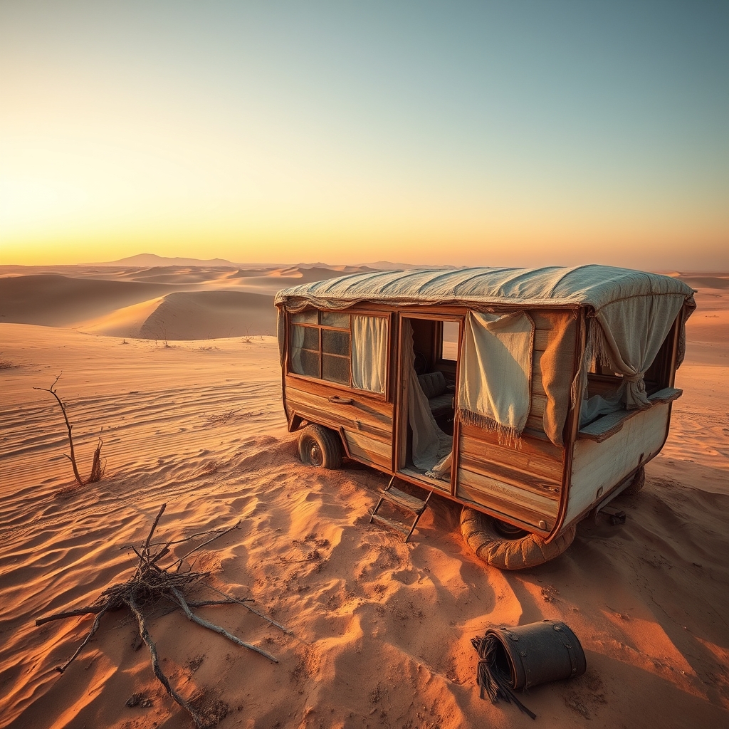 old caravan in desert