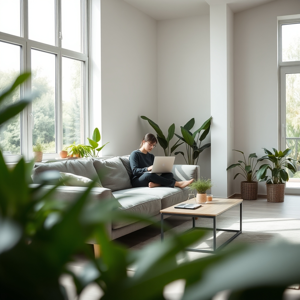 Person on couch with laptop
