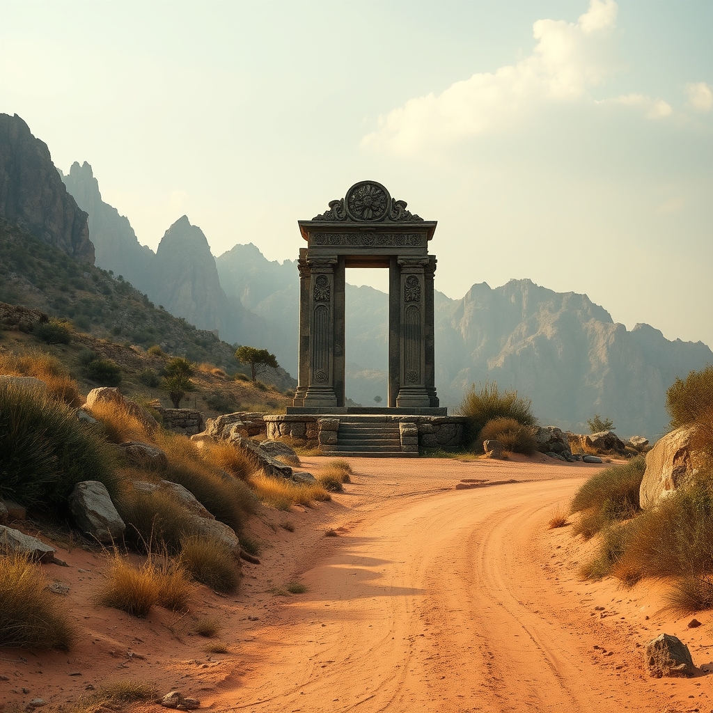 desert path with ruins
