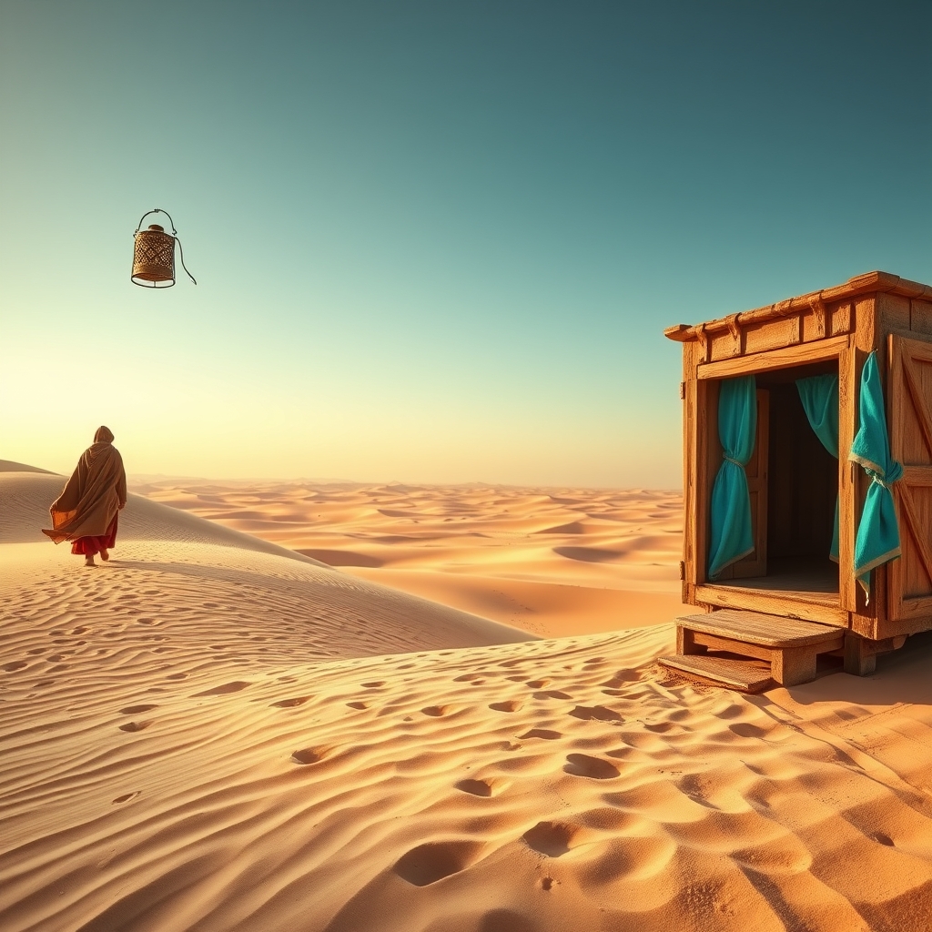 desert landscape with old chest
